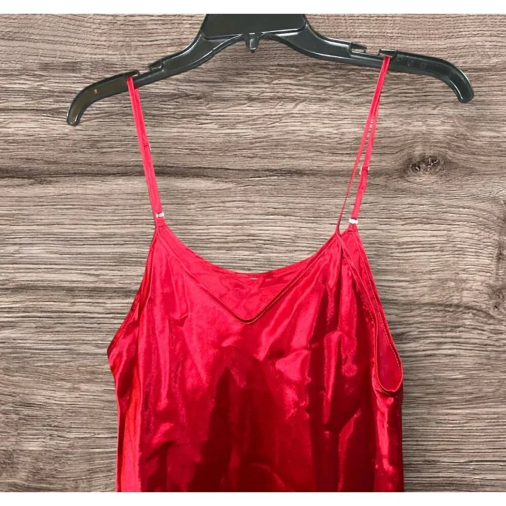 Red Satin‎ Slip Dress Adjustable Straps Flowy Silhouette Sexy Coquette Vamp